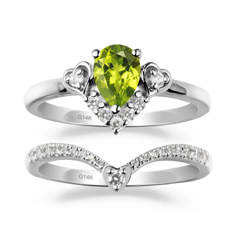 Tiara-Inspired Pear Shaped Peridot Ring Set - Image 2
