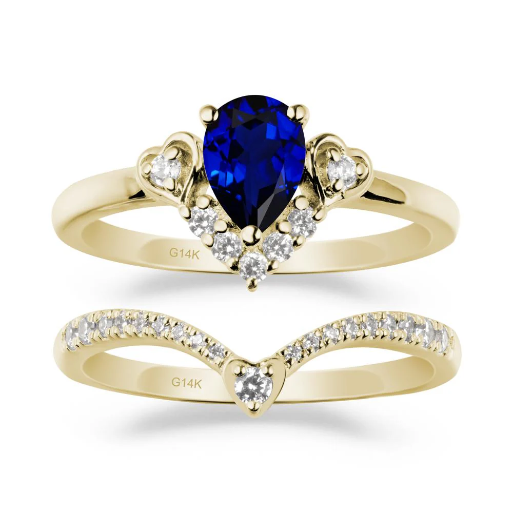 Tiara-Inspired Pear Shaped Sapphire Ring Set - Image 3