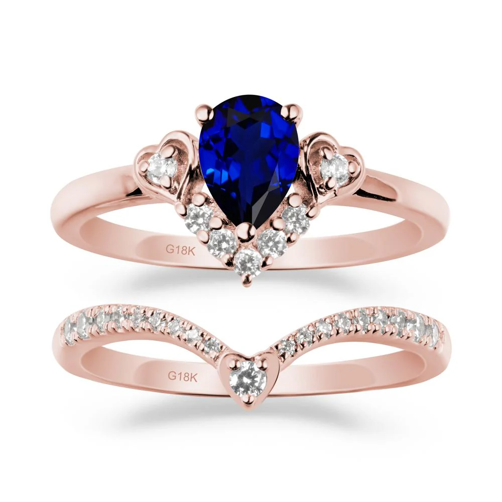 Tiara-Inspired Pear Shaped Sapphire Ring Set - Image 4
