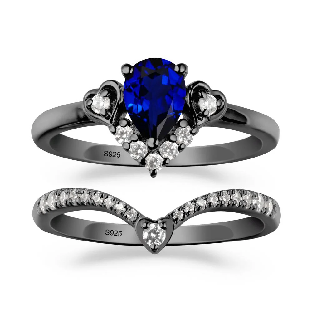 Tiara-Inspired Pear Shaped Sapphire Ring Set - Image 7