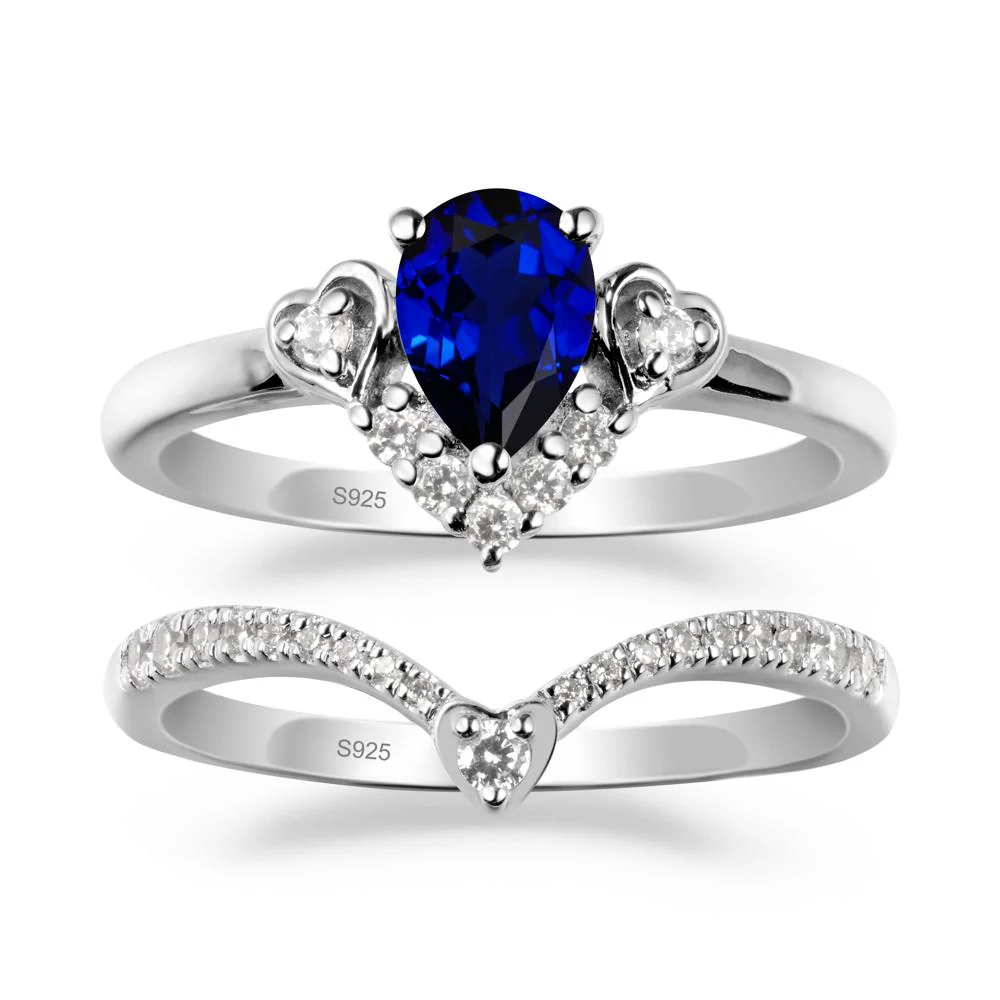 Tiara-Inspired Pear Shaped Sapphire Ring Set - Image 9