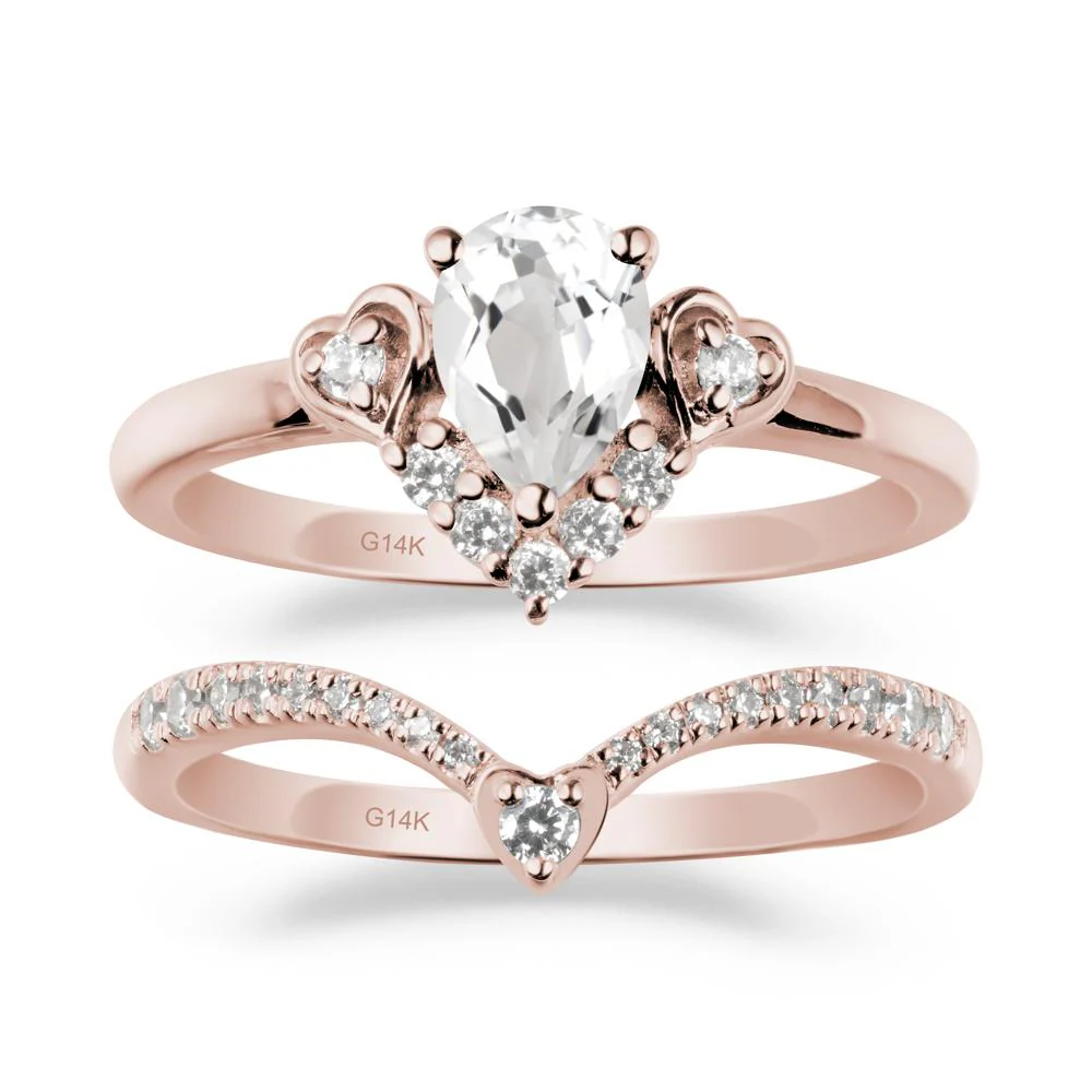 Tiara-Inspired Pear Shaped White Topaz Ring Set