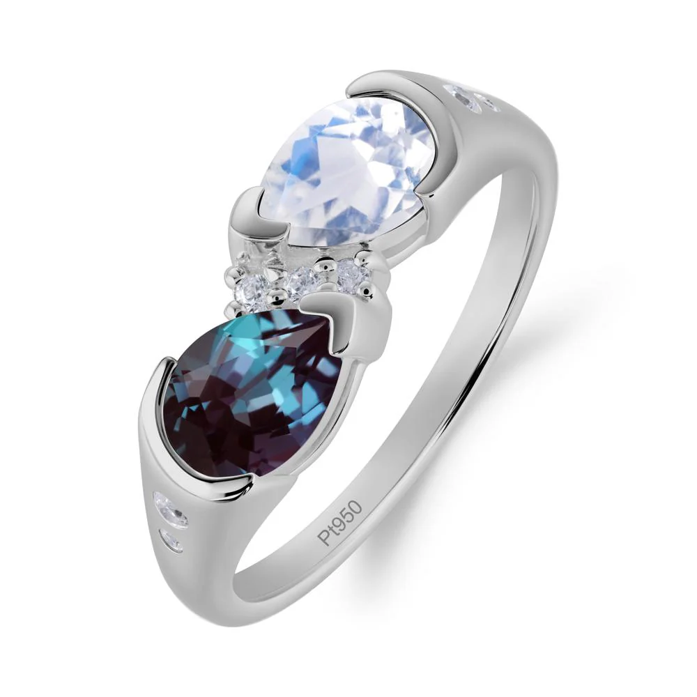 Toi Et Moi Bezel Alexandrite and Moonstone Promise Ring