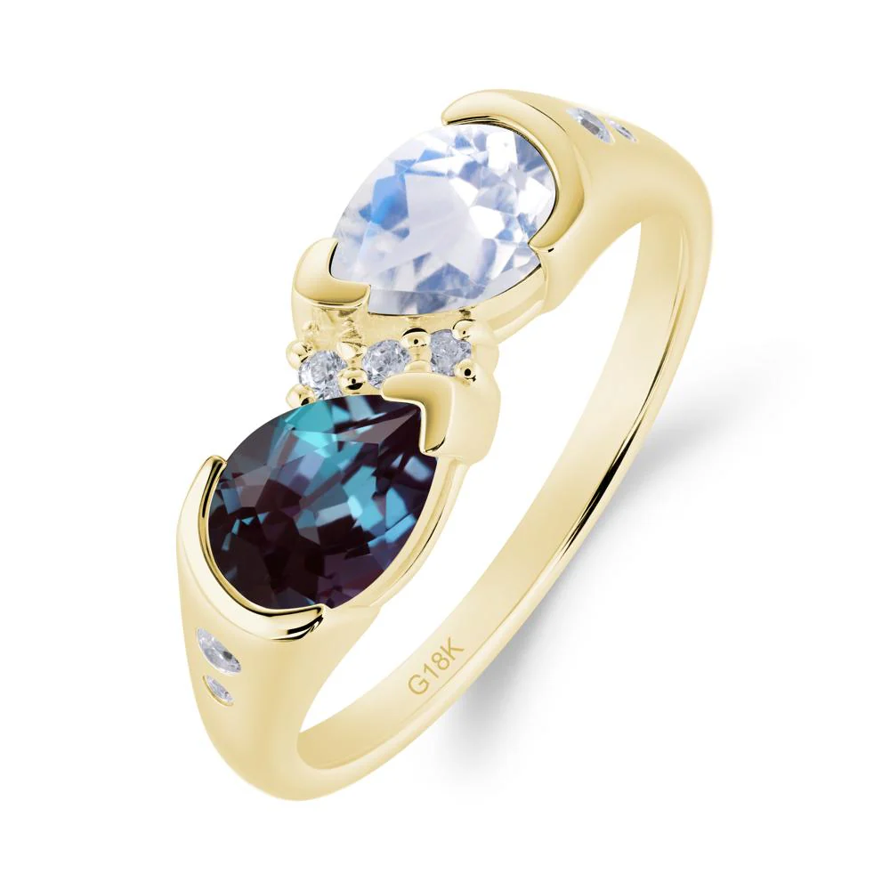 Toi Et Moi Bezel Alexandrite and Moonstone Promise Ring - Image 3