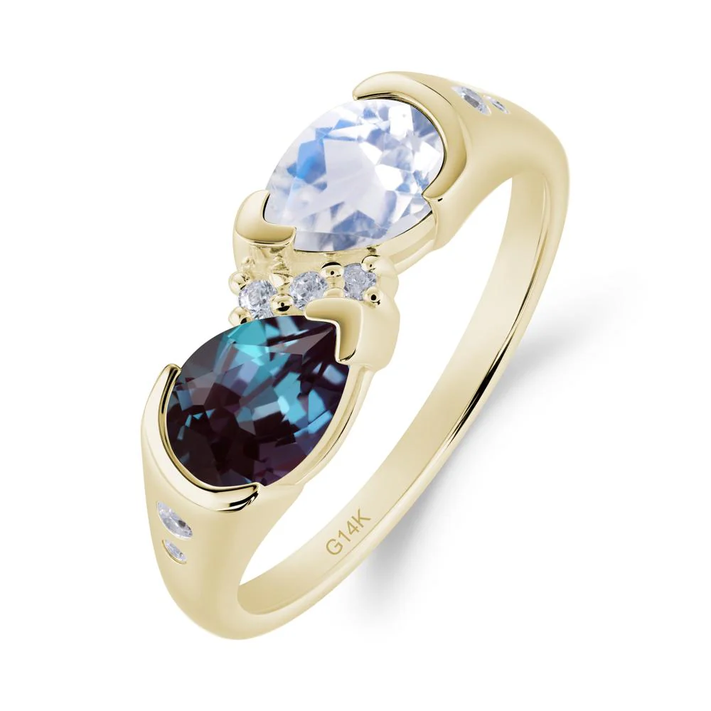 Toi Et Moi Bezel Alexandrite and Moonstone Promise Ring - Image 5