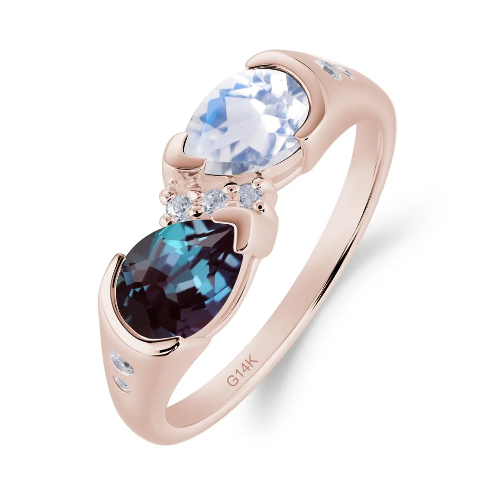 Toi Et Moi Bezel Alexandrite and Moonstone Promise Ring - Image 6