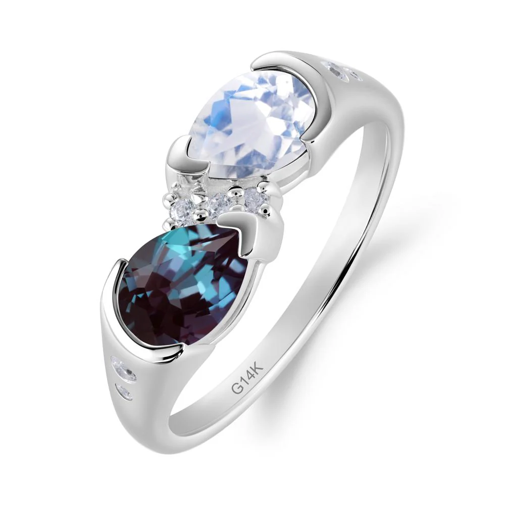 Toi Et Moi Bezel Alexandrite and Moonstone Promise Ring - Image 9