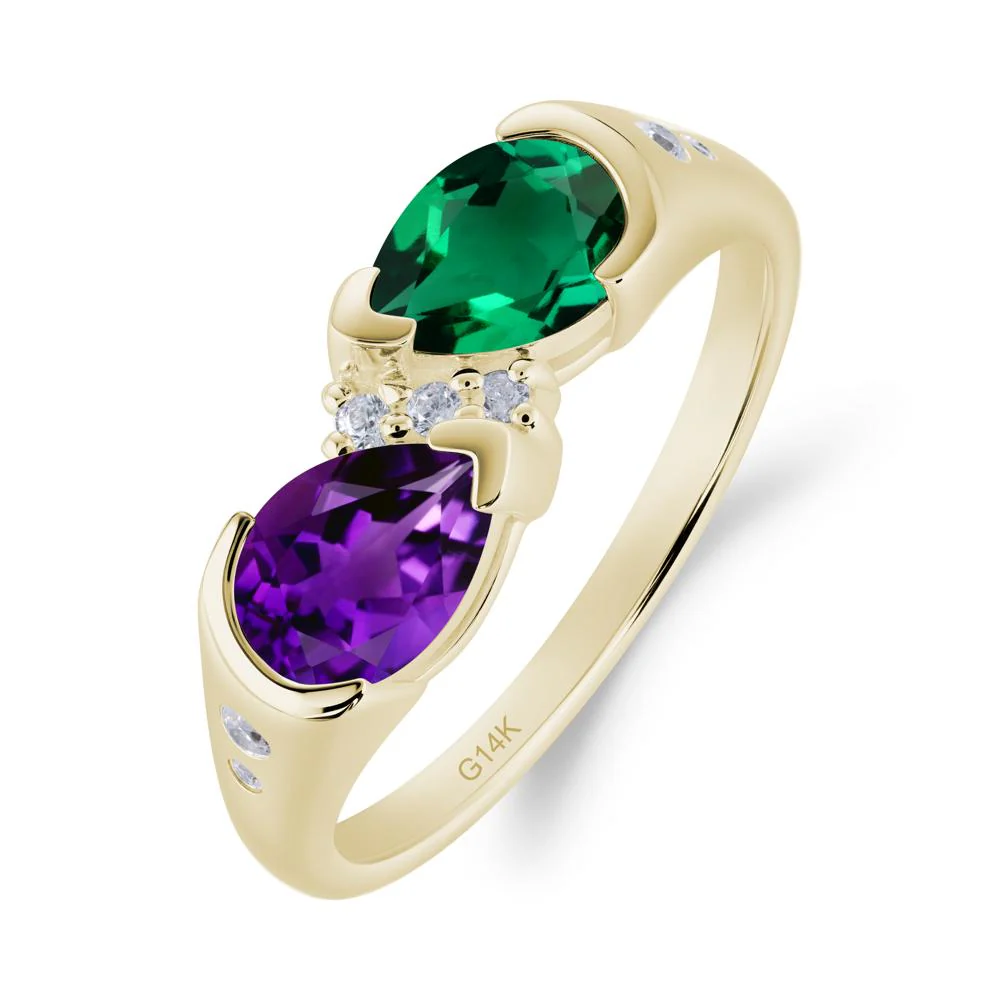 Toi Et Moi Bezel Amethyst and Emerald Promise Ring