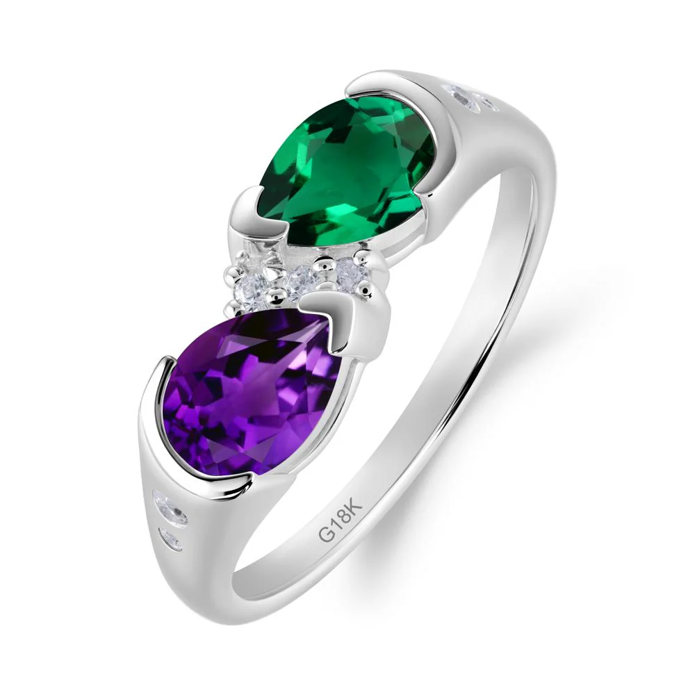 Toi Et Moi Bezel Amethyst and Emerald Promise Ring - Image 3