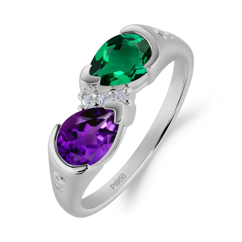 Toi Et Moi Bezel Amethyst and Emerald Promise Ring - Image 5