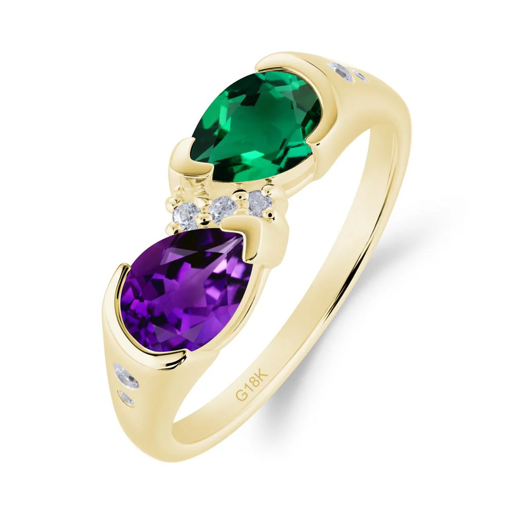 Toi Et Moi Bezel Amethyst and Emerald Promise Ring - Image 6