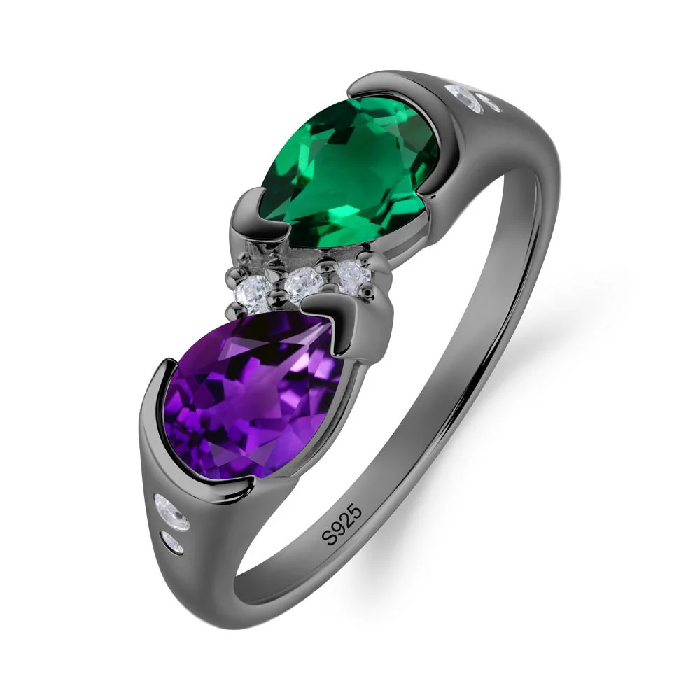 Toi Et Moi Bezel Amethyst and Emerald Promise Ring - Image 7