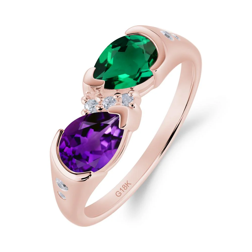 Toi Et Moi Bezel Amethyst and Emerald Promise Ring - Image 8