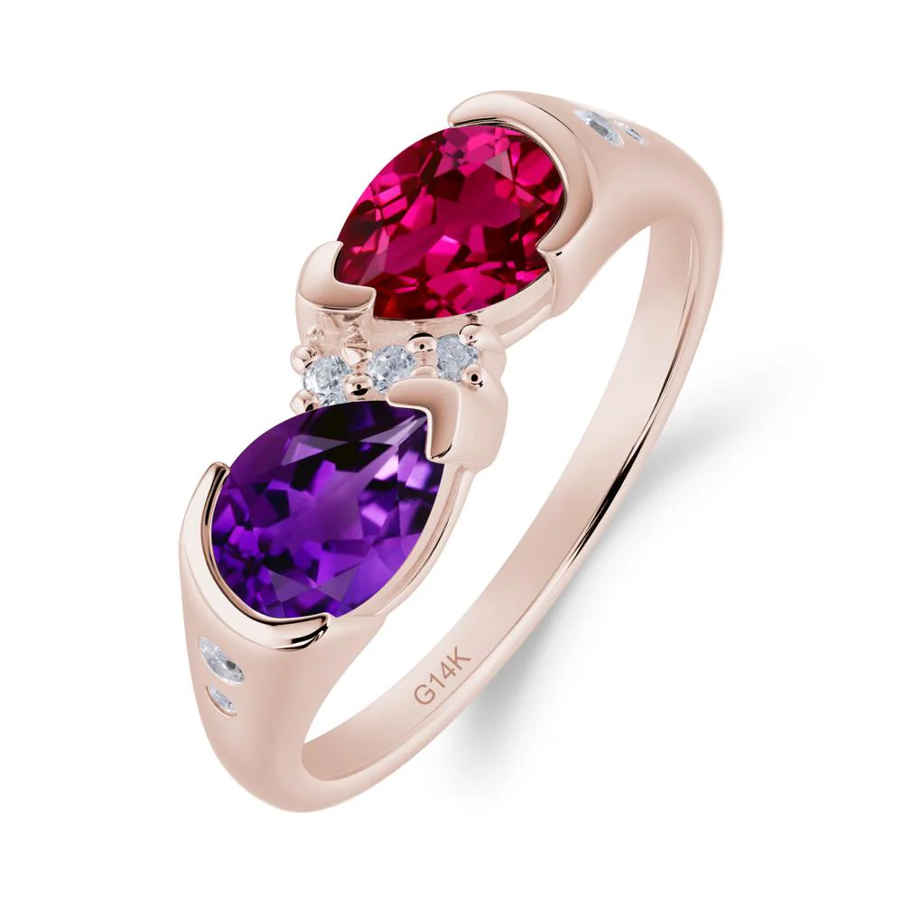 Toi Et Moi Bezel Amethyst and Ruby Promise Ring