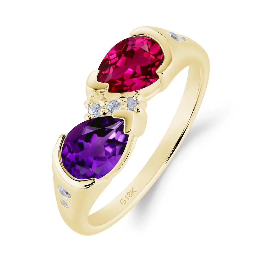 Toi Et Moi Bezel Amethyst and Ruby Promise Ring - Image 2