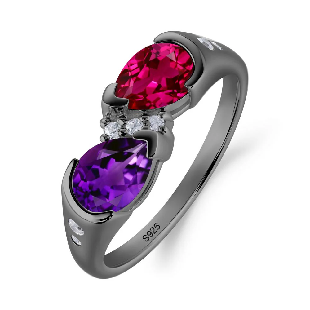 Toi Et Moi Bezel Amethyst and Ruby Promise Ring - Image 6