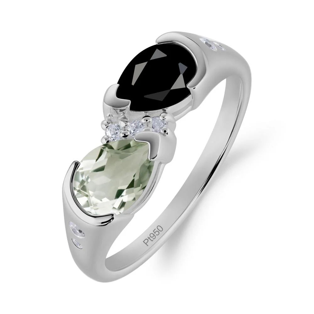 Toi Et Moi Bezel Black Spinel and Green Amethyst Promise Ring