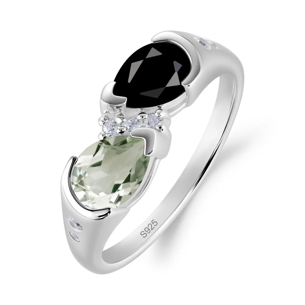 Toi Et Moi Bezel Black Spinel and Green Amethyst Promise Ring - Image 8