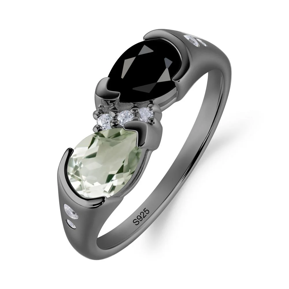 Toi Et Moi Bezel Black Spinel and Green Amethyst Promise Ring - Image 9