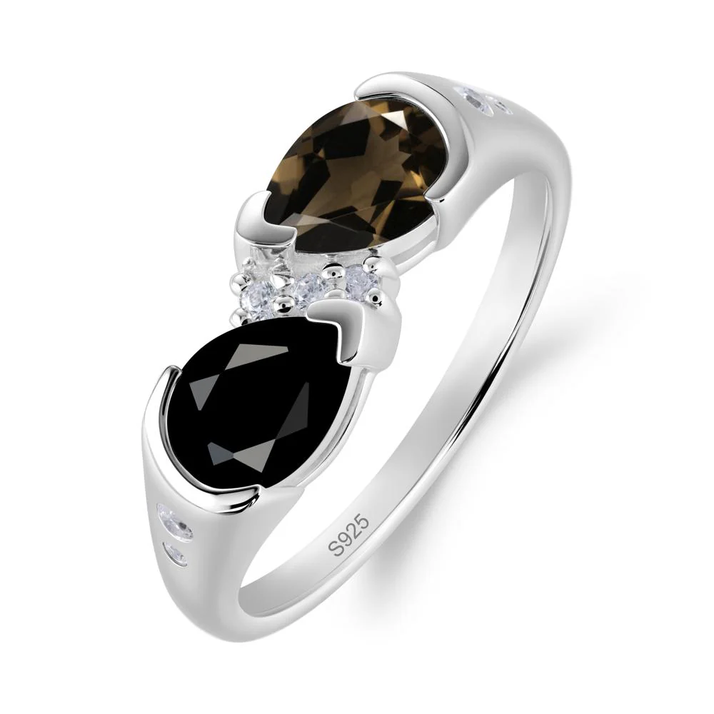 Toi Et Moi Bezel Black Spinel and Smoky Quartz Promise Ring