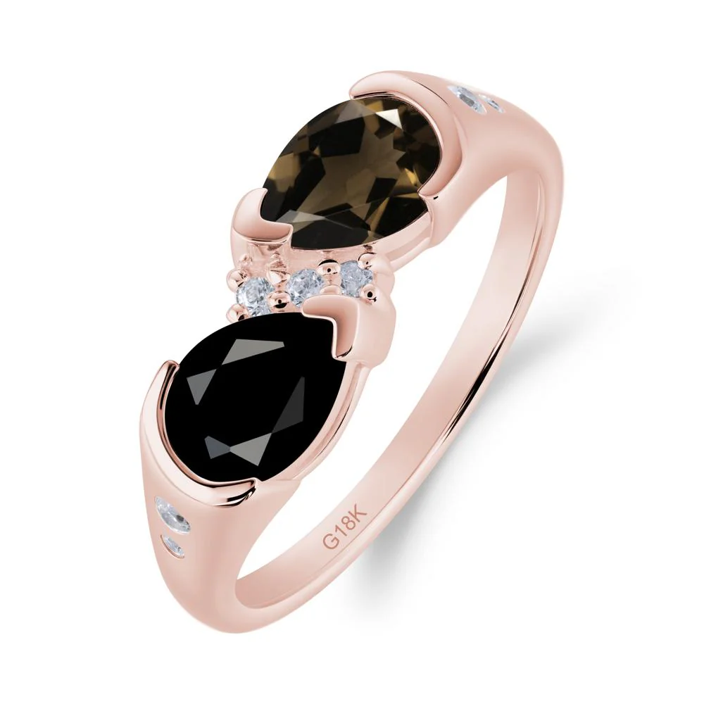 Toi Et Moi Bezel Black Spinel and Smoky Quartz Promise Ring - Image 5