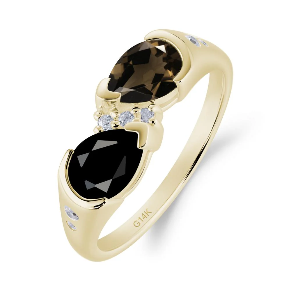 Toi Et Moi Bezel Black Spinel and Smoky Quartz Promise Ring - Image 8