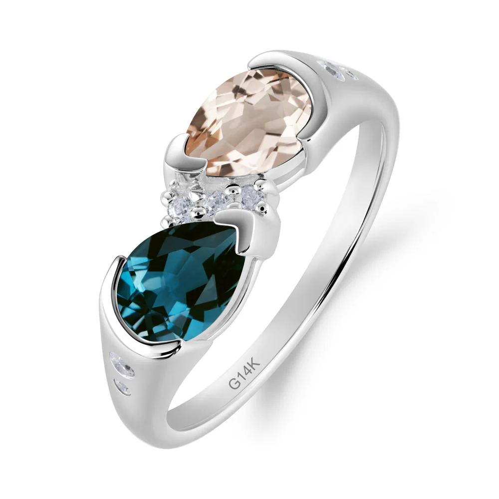 Toi Et Moi Bezel London Blue Topaz and Morganite Promise Ring