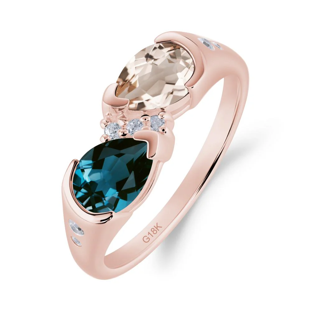 Toi Et Moi Bezel London Blue Topaz and Morganite Promise Ring - Image 4