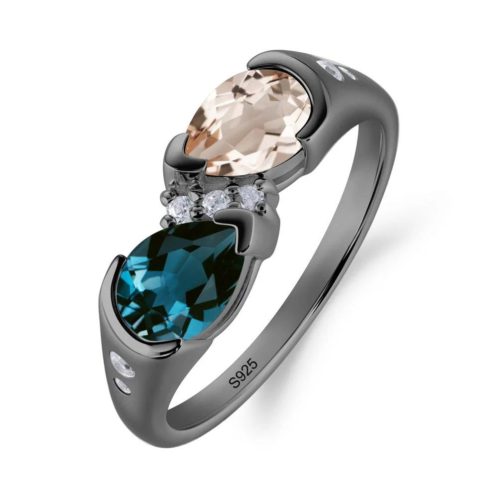 Toi Et Moi Bezel London Blue Topaz and Morganite Promise Ring - Image 6