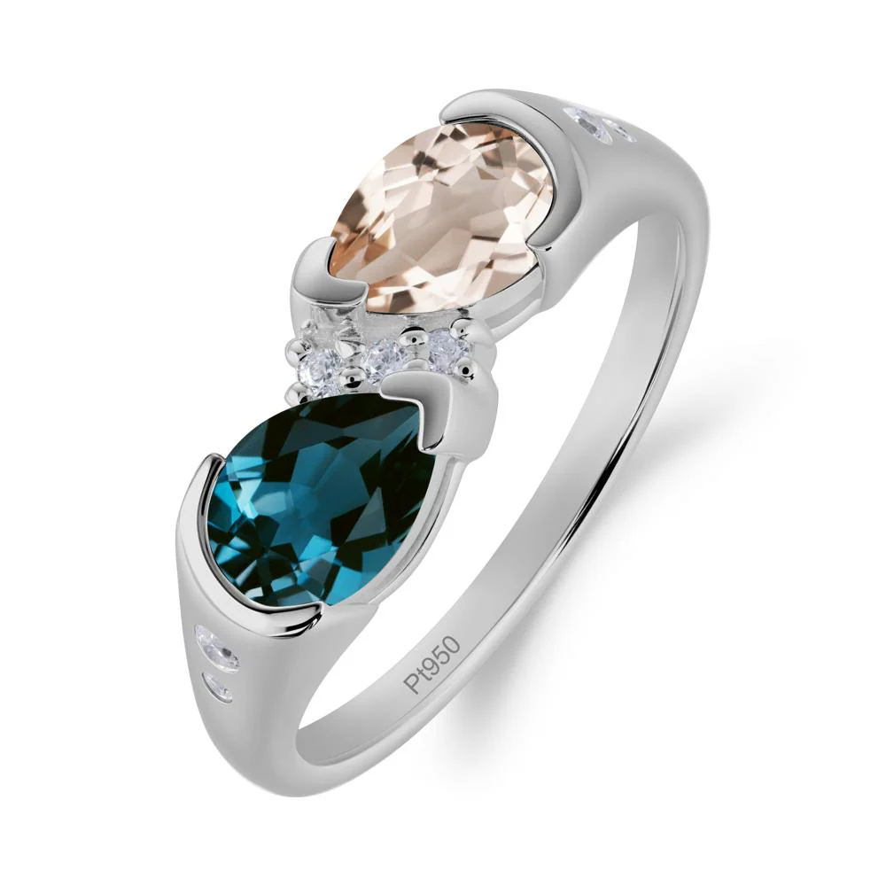 Toi Et Moi Bezel London Blue Topaz and Morganite Promise Ring - Image 9