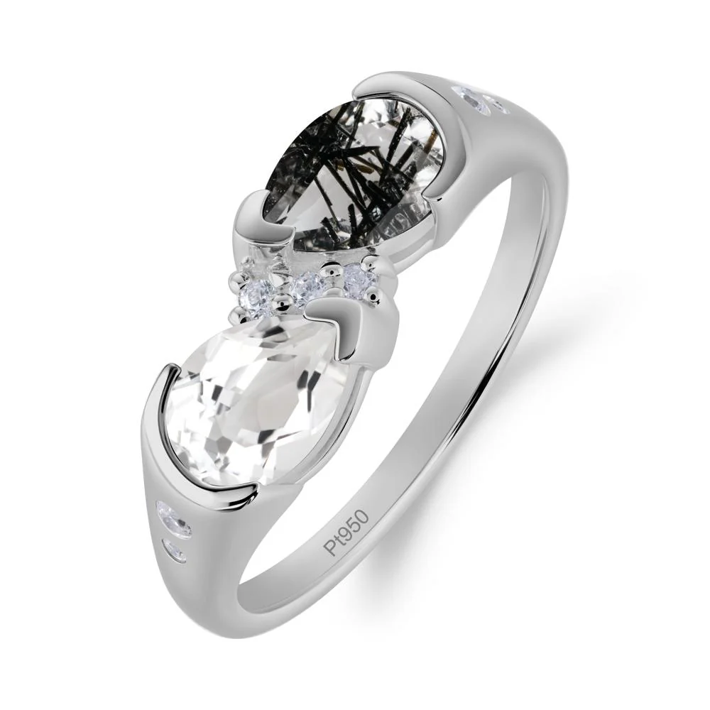 Toi Et Moi Pear Cut Black Rutilated Quartz and White Topaz Ring
