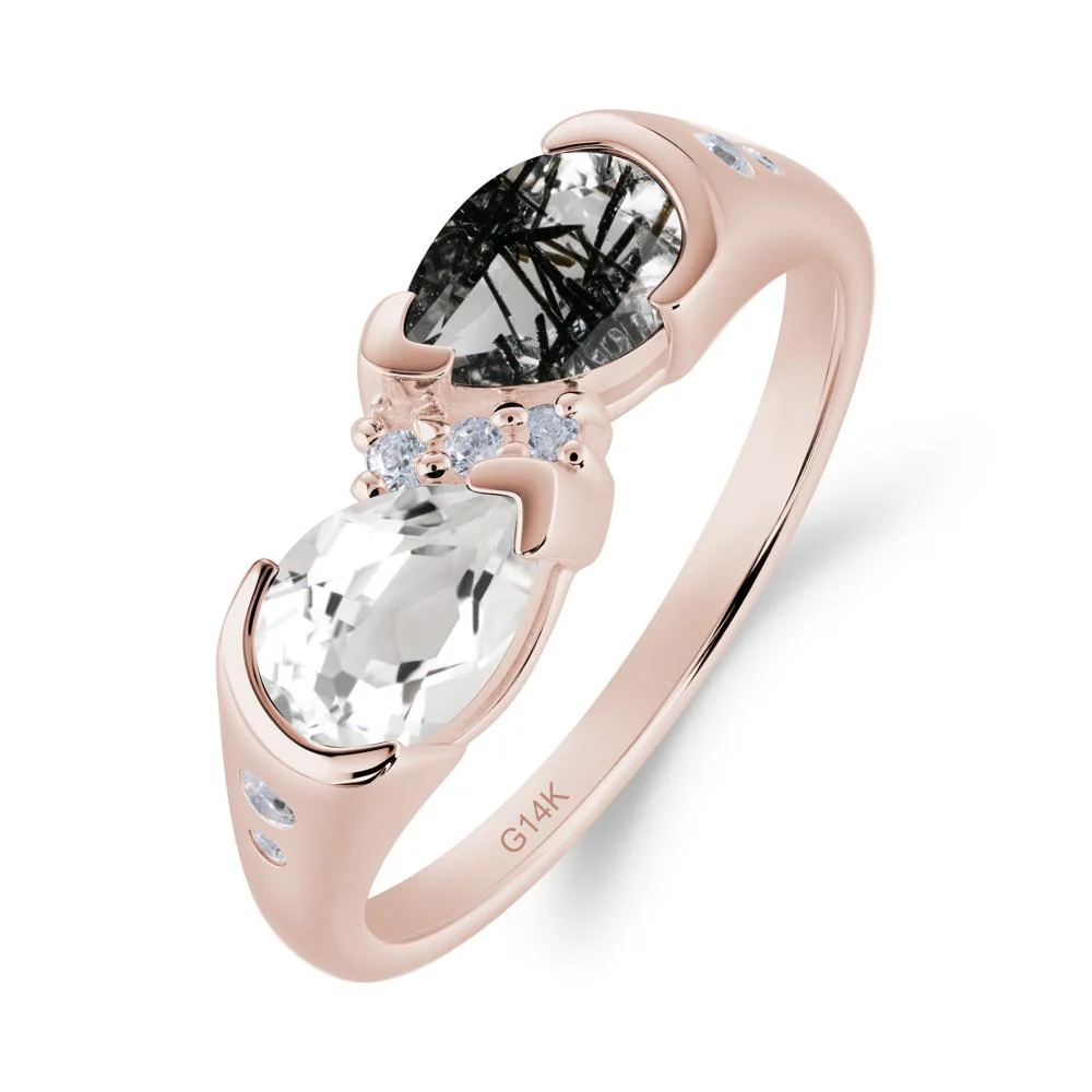 Toi Et Moi Pear Cut Black Rutilated Quartz and White Topaz Ring - Image 6