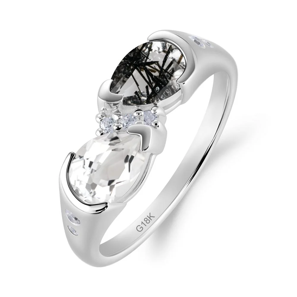 Toi Et Moi Pear Cut Black Rutilated Quartz and White Topaz Ring - Image 9