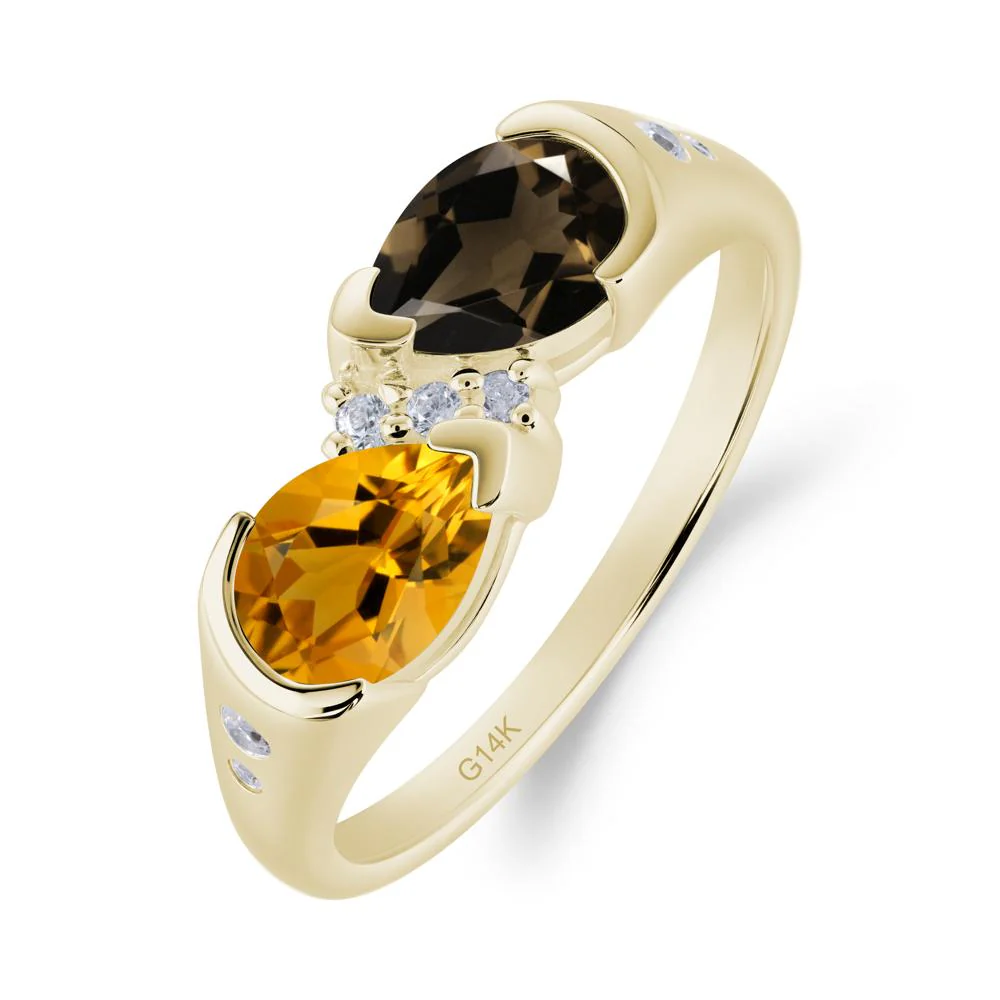 Toi Et Moi Pear Cut Citrine and Smoky Quartz Ring - Image 2
