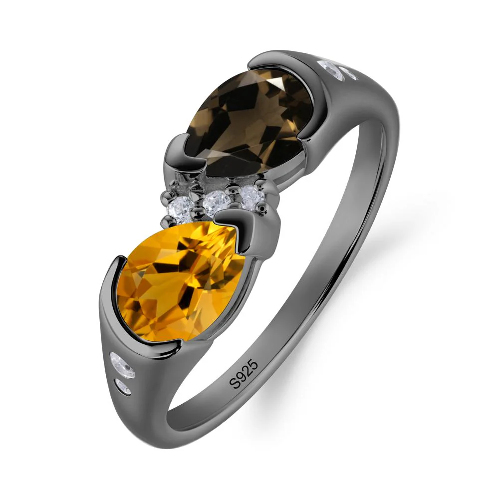 Toi Et Moi Pear Cut Citrine and Smoky Quartz Ring - Image 5