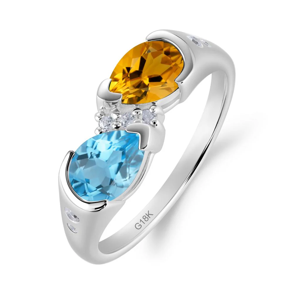 Toi Et Moi Pear Cut Citrine and Swiss Blue Topaz Ring - Image 4