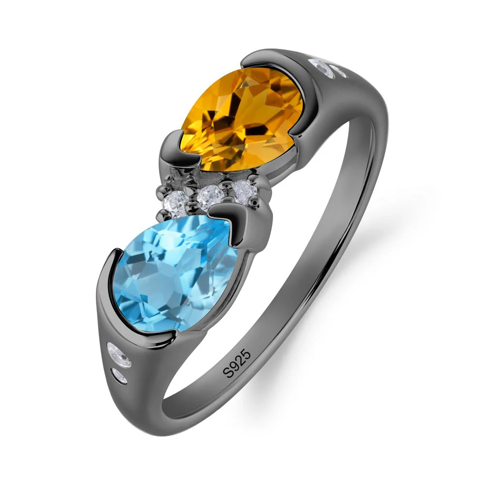 Toi Et Moi Pear Cut Citrine and Swiss Blue Topaz Ring - Image 6