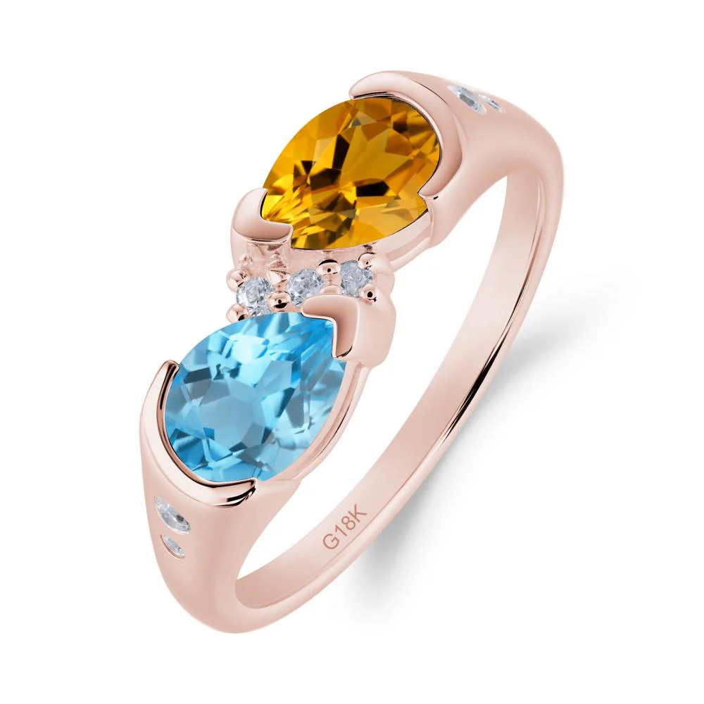 Toi Et Moi Pear Cut Citrine and Swiss Blue Topaz Ring - Image 8