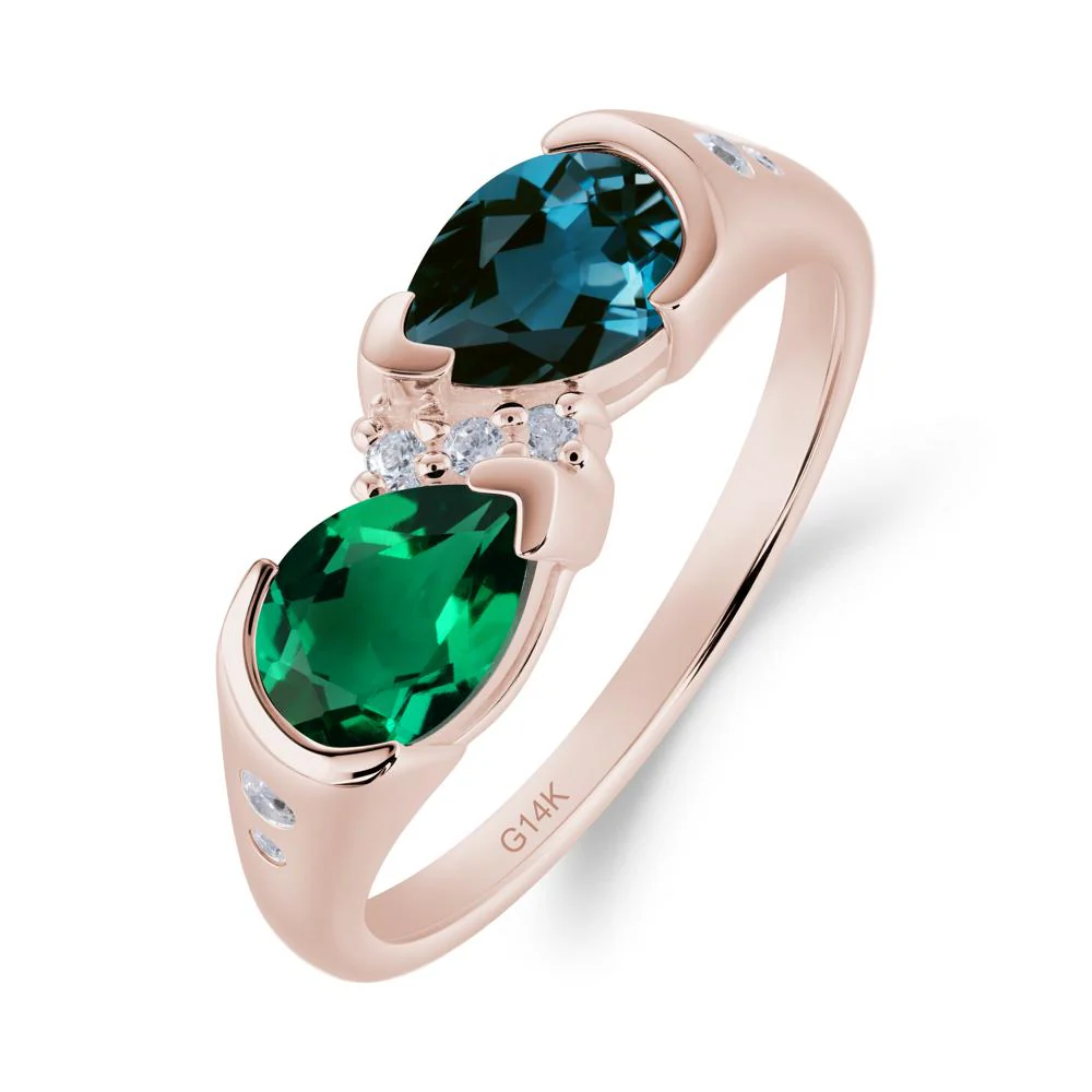 Toi Et Moi Pear Cut Emerald and London Blue Topaz Ring