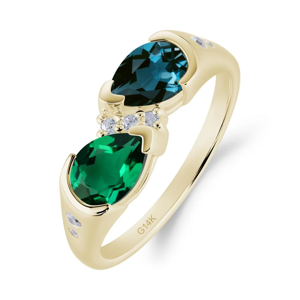 Toi Et Moi Pear Cut Emerald and London Blue Topaz Ring - Image 2
