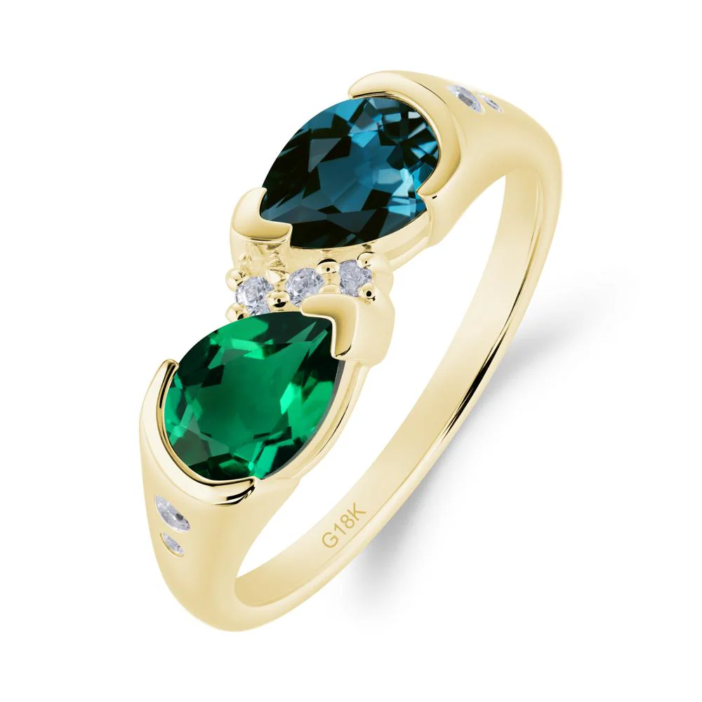 Toi Et Moi Pear Cut Emerald and London Blue Topaz Ring - Image 3