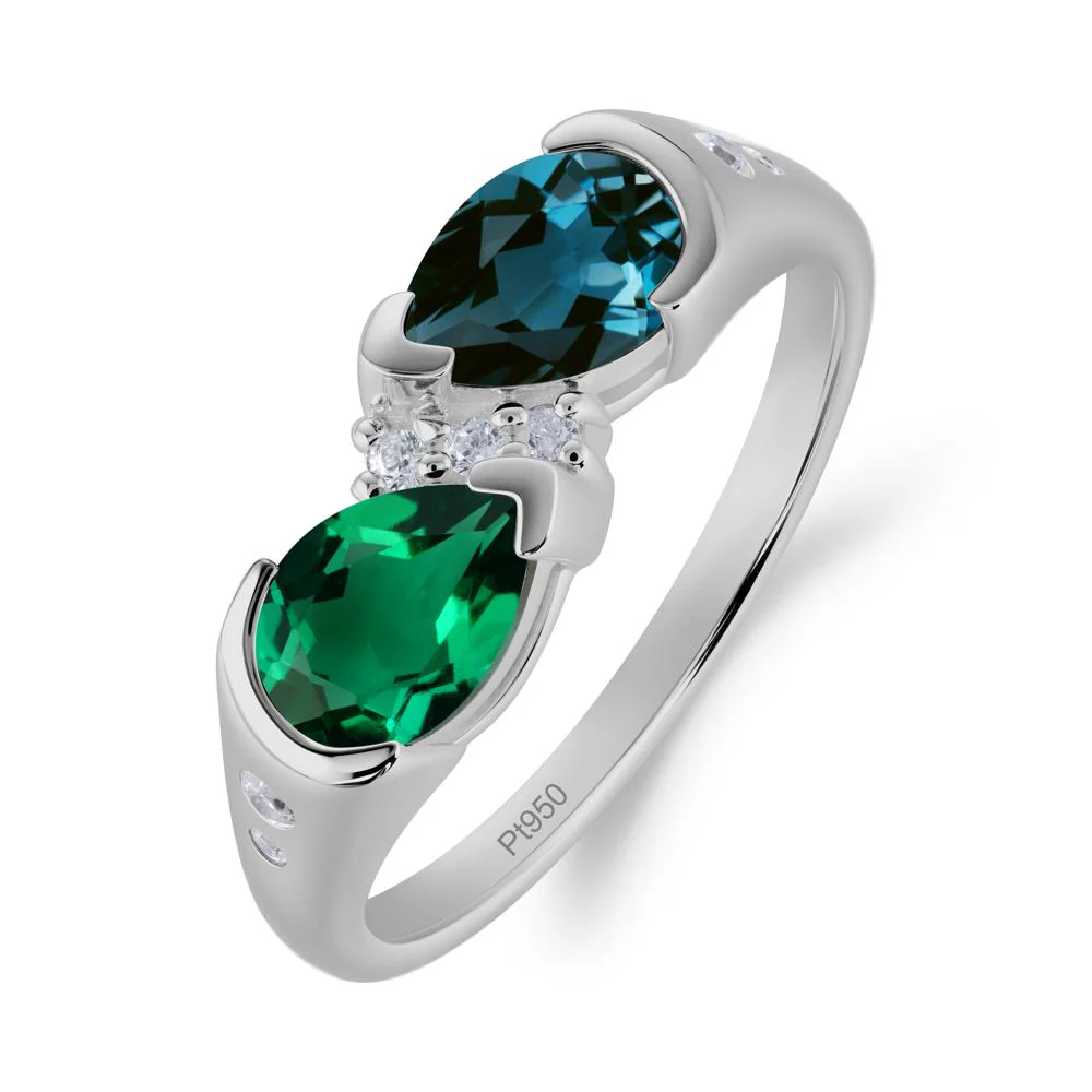 Toi Et Moi Pear Cut Emerald and London Blue Topaz Ring - Image 5