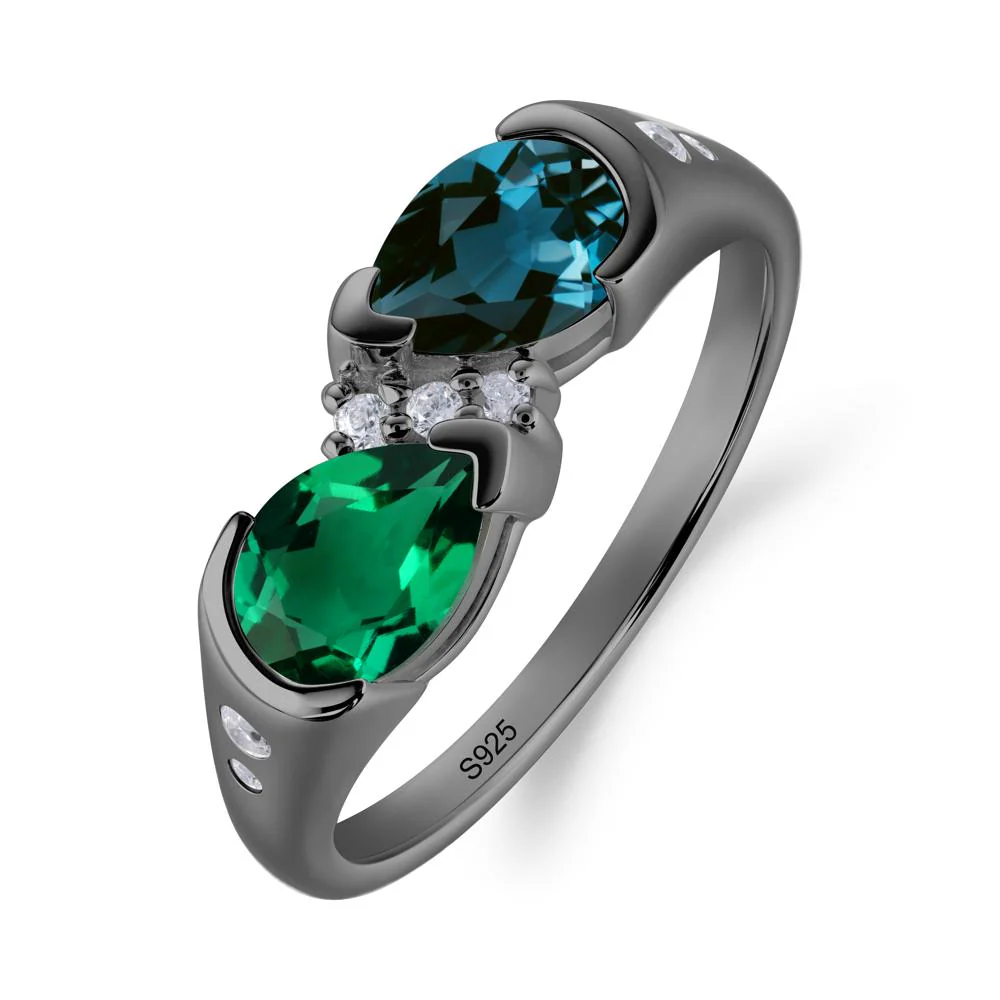 Toi Et Moi Pear Cut Emerald and London Blue Topaz Ring - Image 6