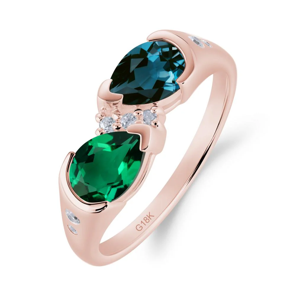 Toi Et Moi Pear Cut Emerald and London Blue Topaz Ring - Image 7