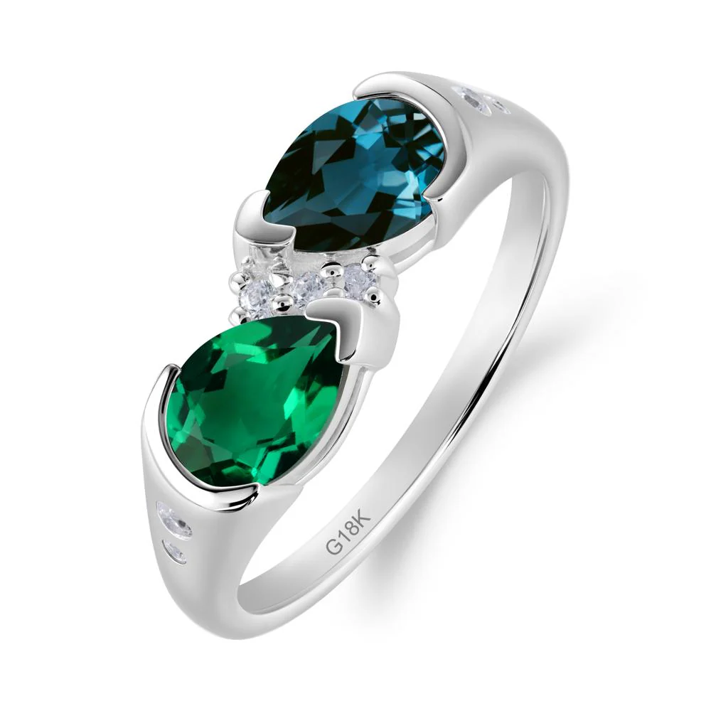 Toi Et Moi Pear Cut Emerald and London Blue Topaz Ring - Image 9
