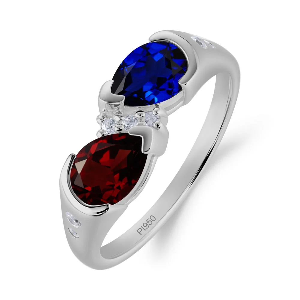 Toi Et Moi Pear Cut Garnet and Sapphire Ring