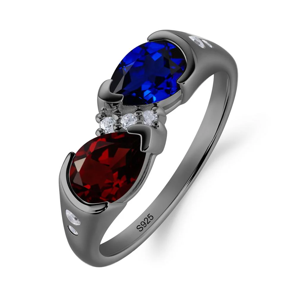 Toi Et Moi Pear Cut Garnet and Sapphire Ring - Image 2