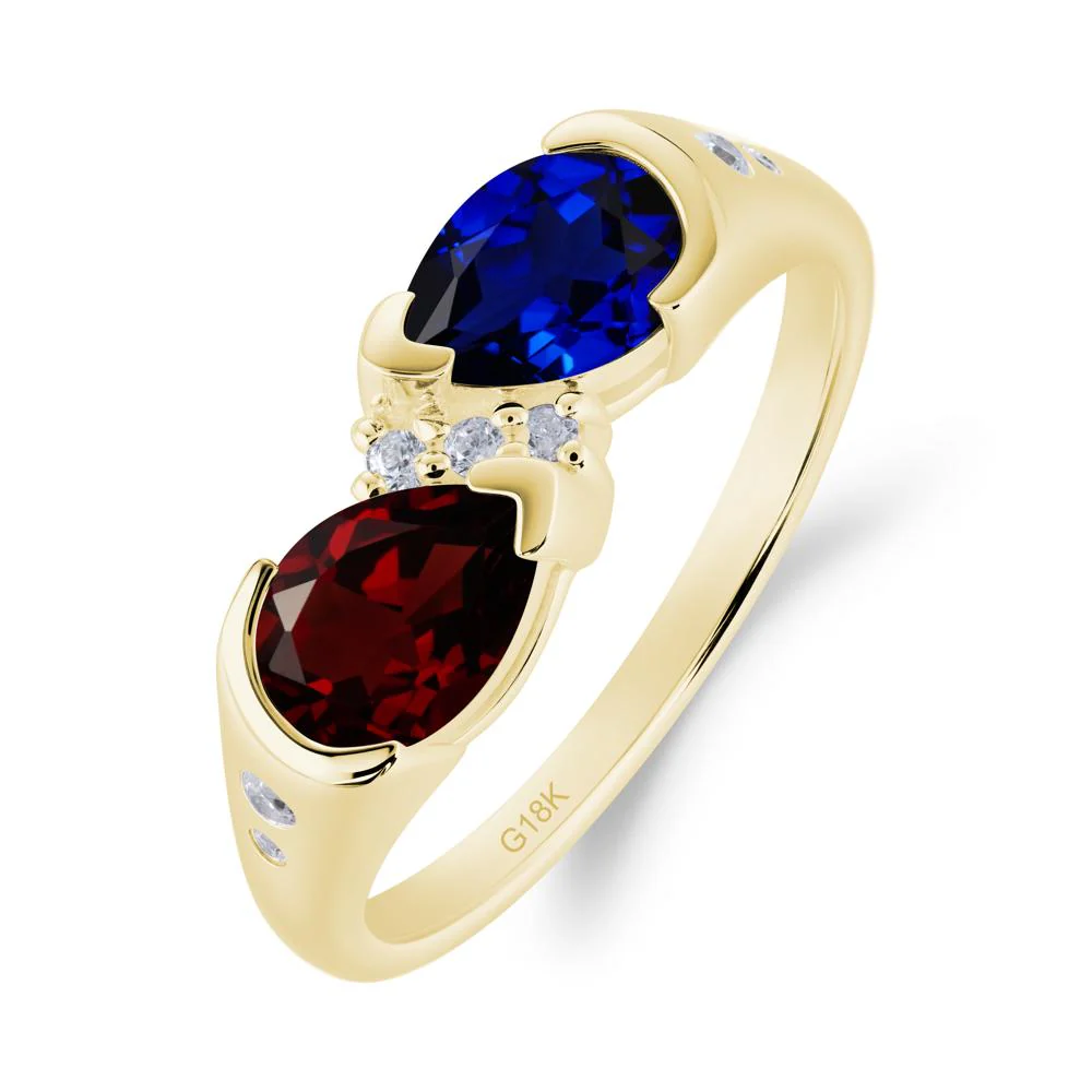 Toi Et Moi Pear Cut Garnet and Sapphire Ring - Image 4