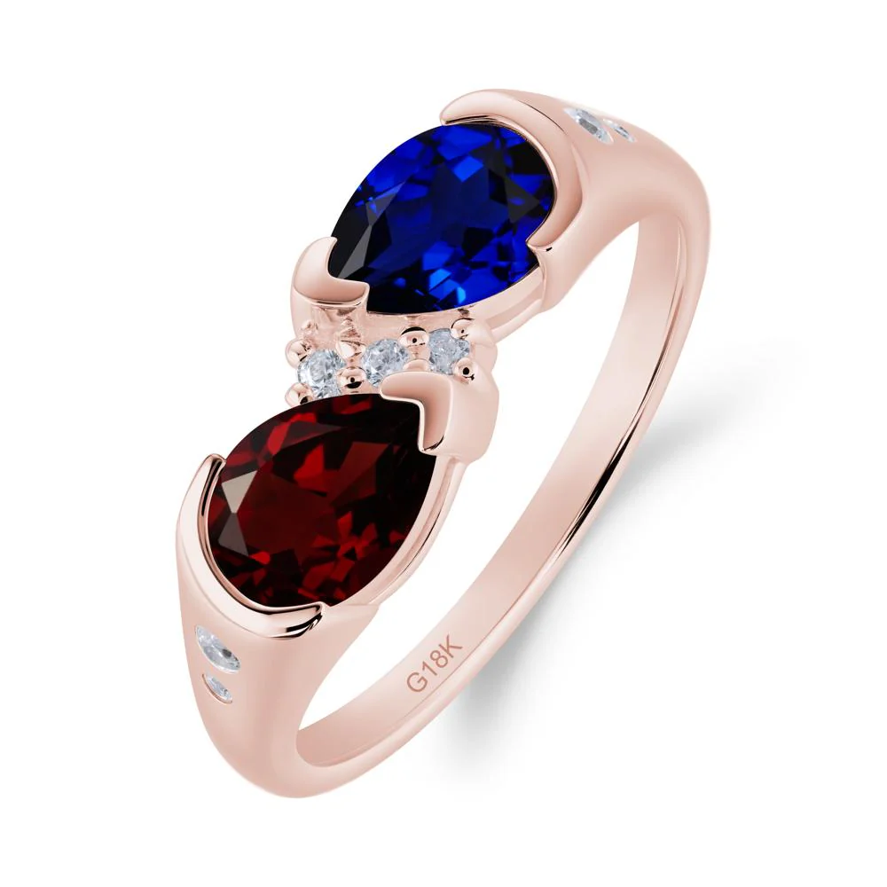 Toi Et Moi Pear Cut Garnet and Sapphire Ring - Image 7