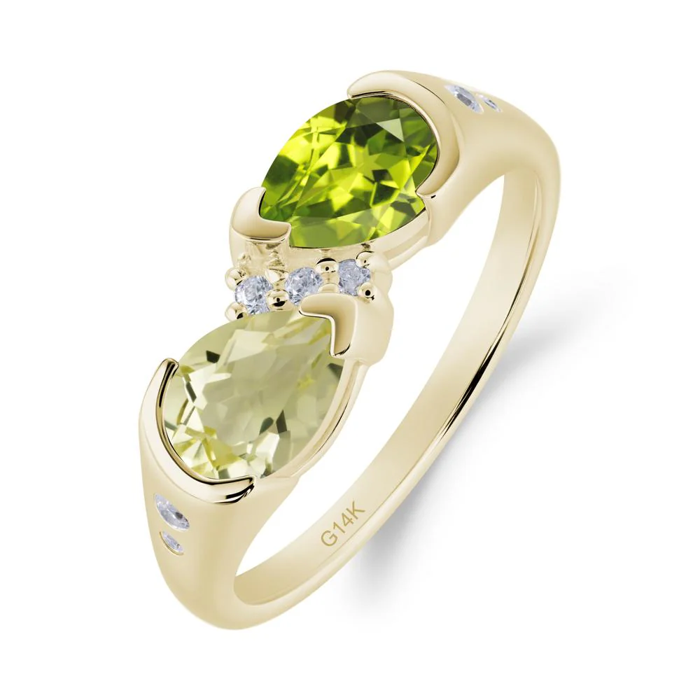 Toi Et Moi Pear Cut Lemon Quartz and Peridot Ring